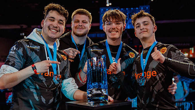 Karmine Corp rocket league roster hoists trophy